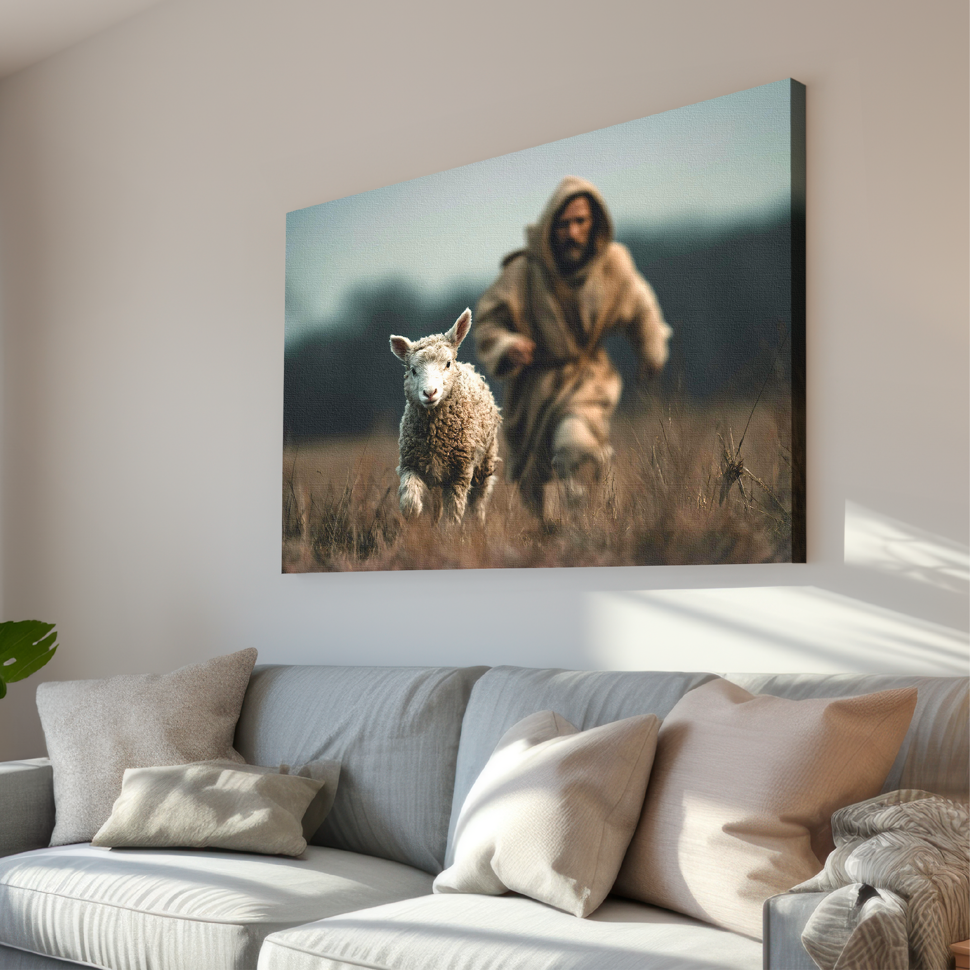 Jesus Chasing a Lost Lamb — Christian Wall Art, Canvas Print