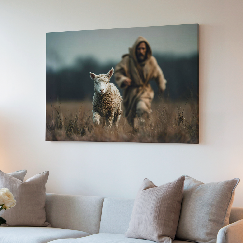 Jesus Chasing a Lost Lamb — Christian Wall Art, Canvas Print