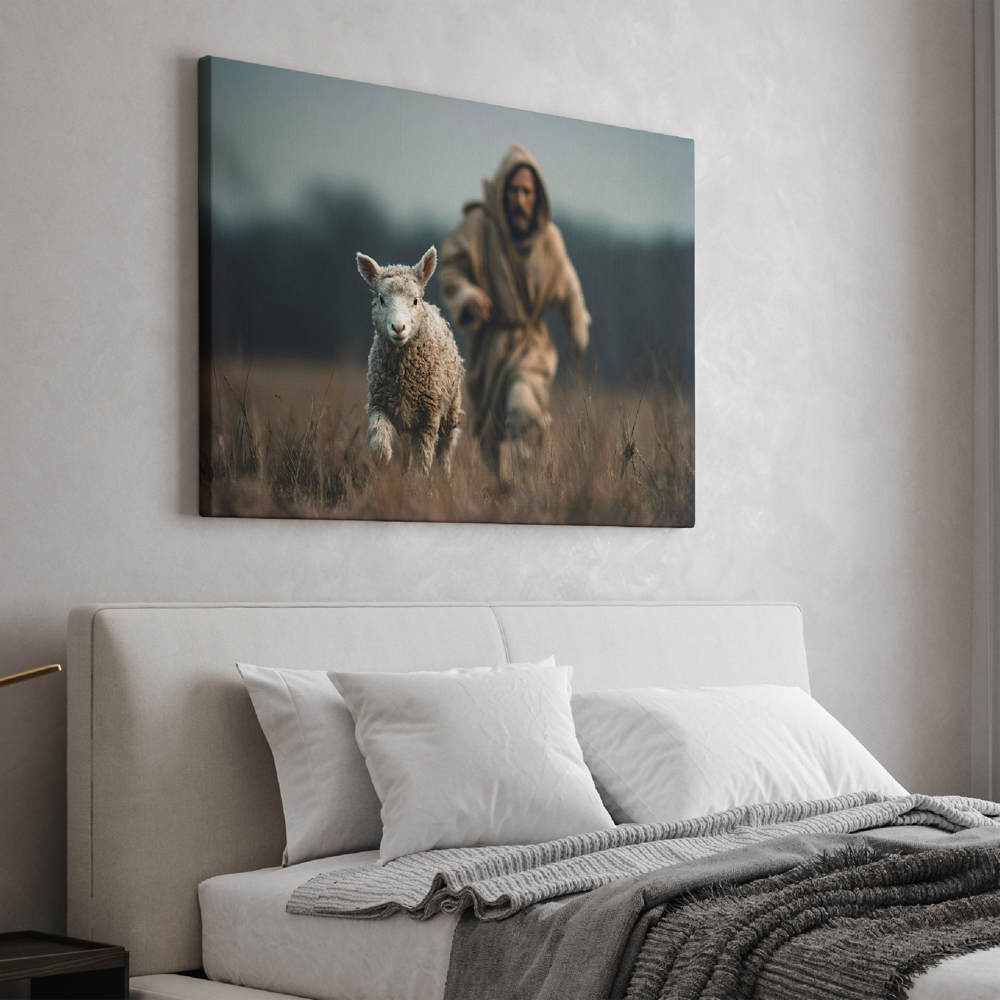 Jesus Chasing a Lost Lamb — Christian Wall Art, Canvas Print