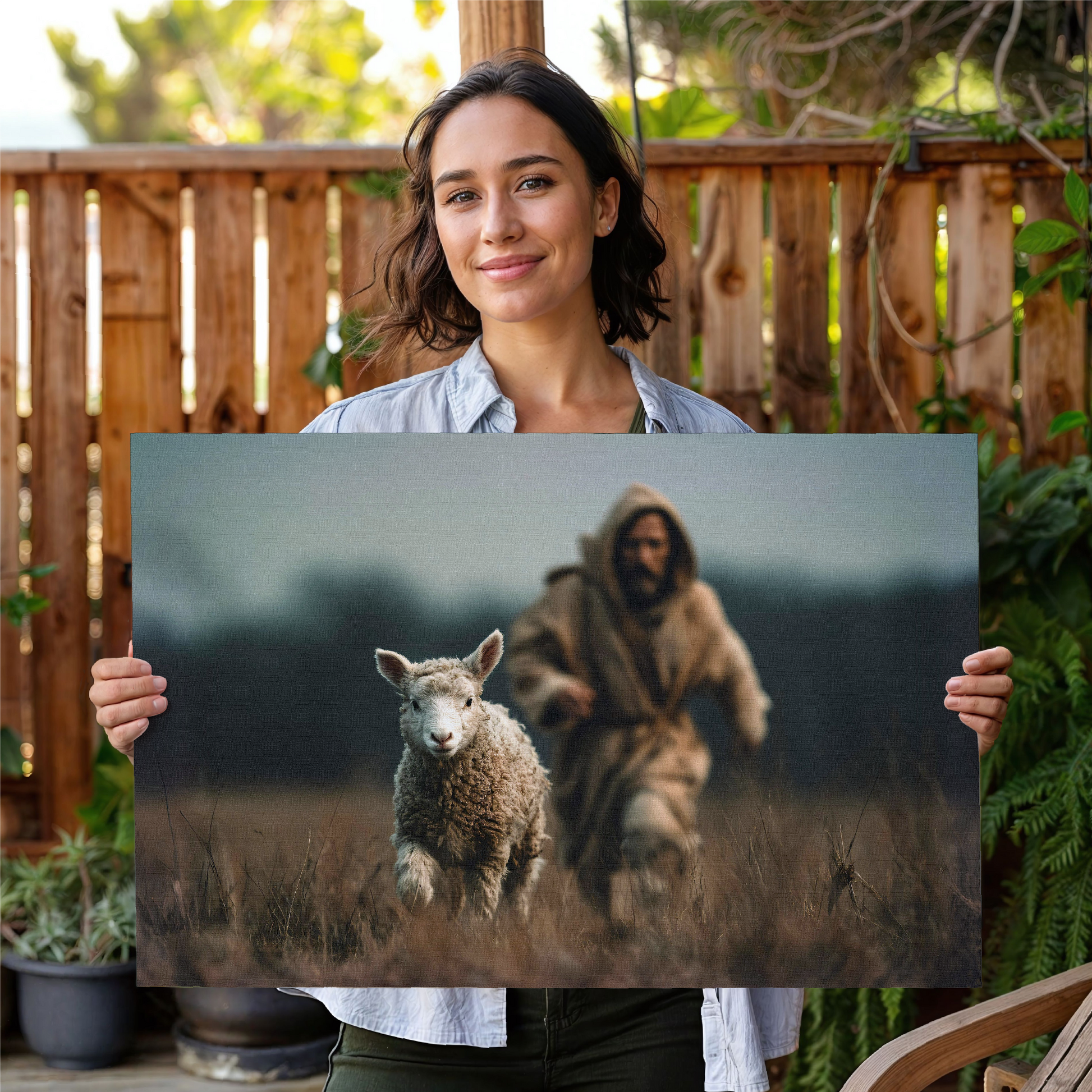Jesus Chasing a Lost Lamb — Christian Wall Art, Canvas Print