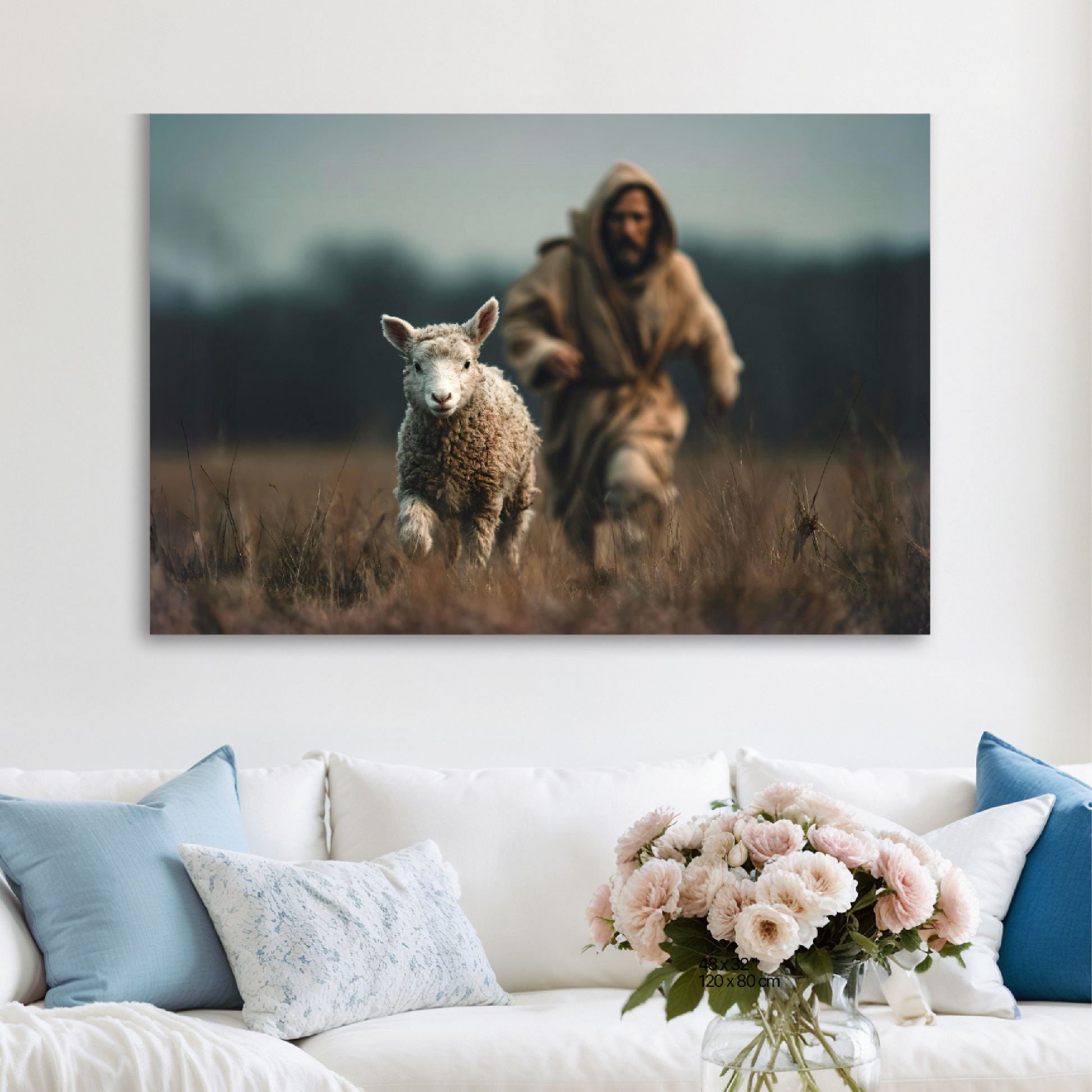 Jesus Chasing a Lost Lamb — Christian Wall Art, Canvas Print