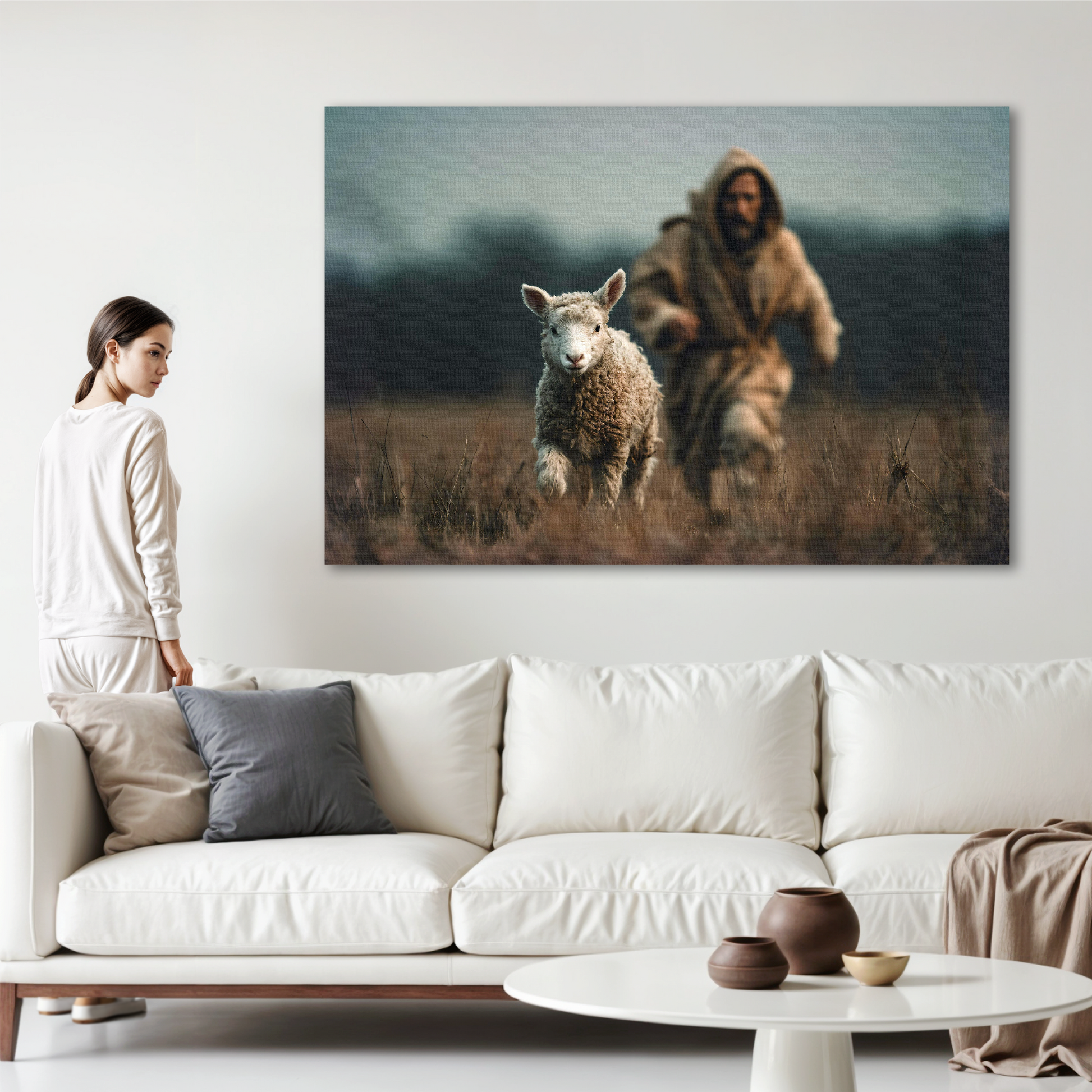 Jesus Chasing a Lost Lamb — Christian Wall Art, Canvas Print