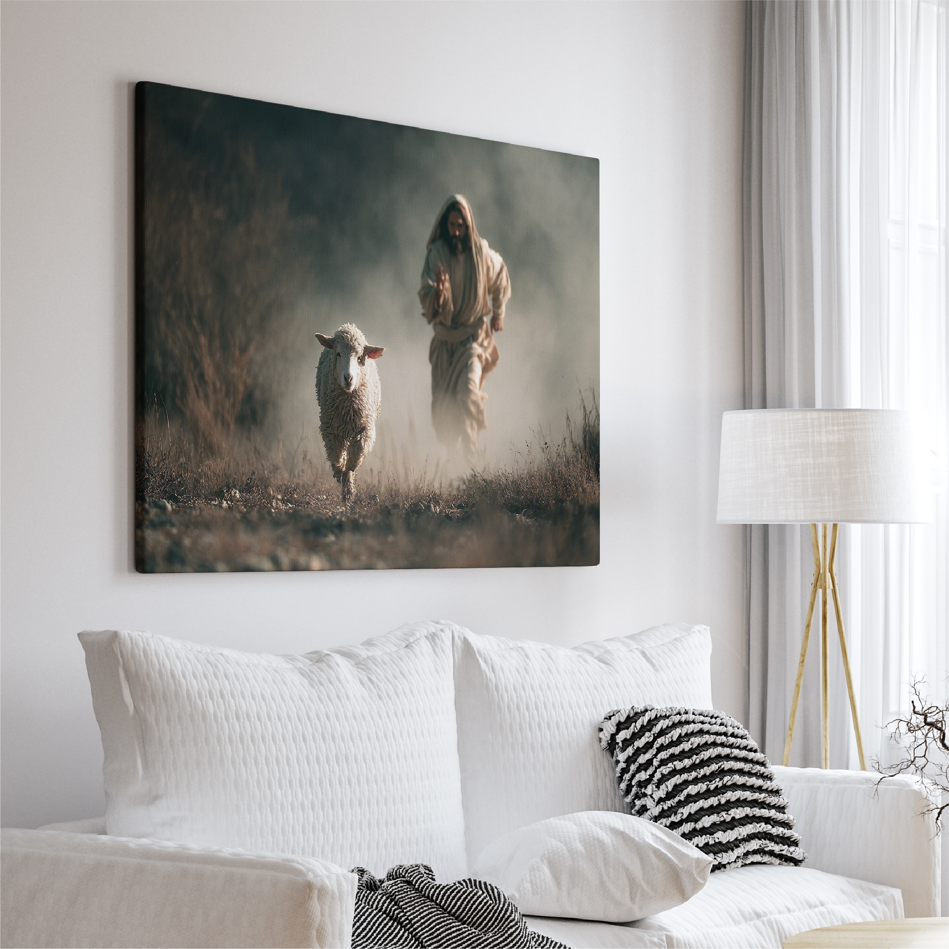 Jesus Running After a Lost Lamb — Christian Wall Art, Canvas Print