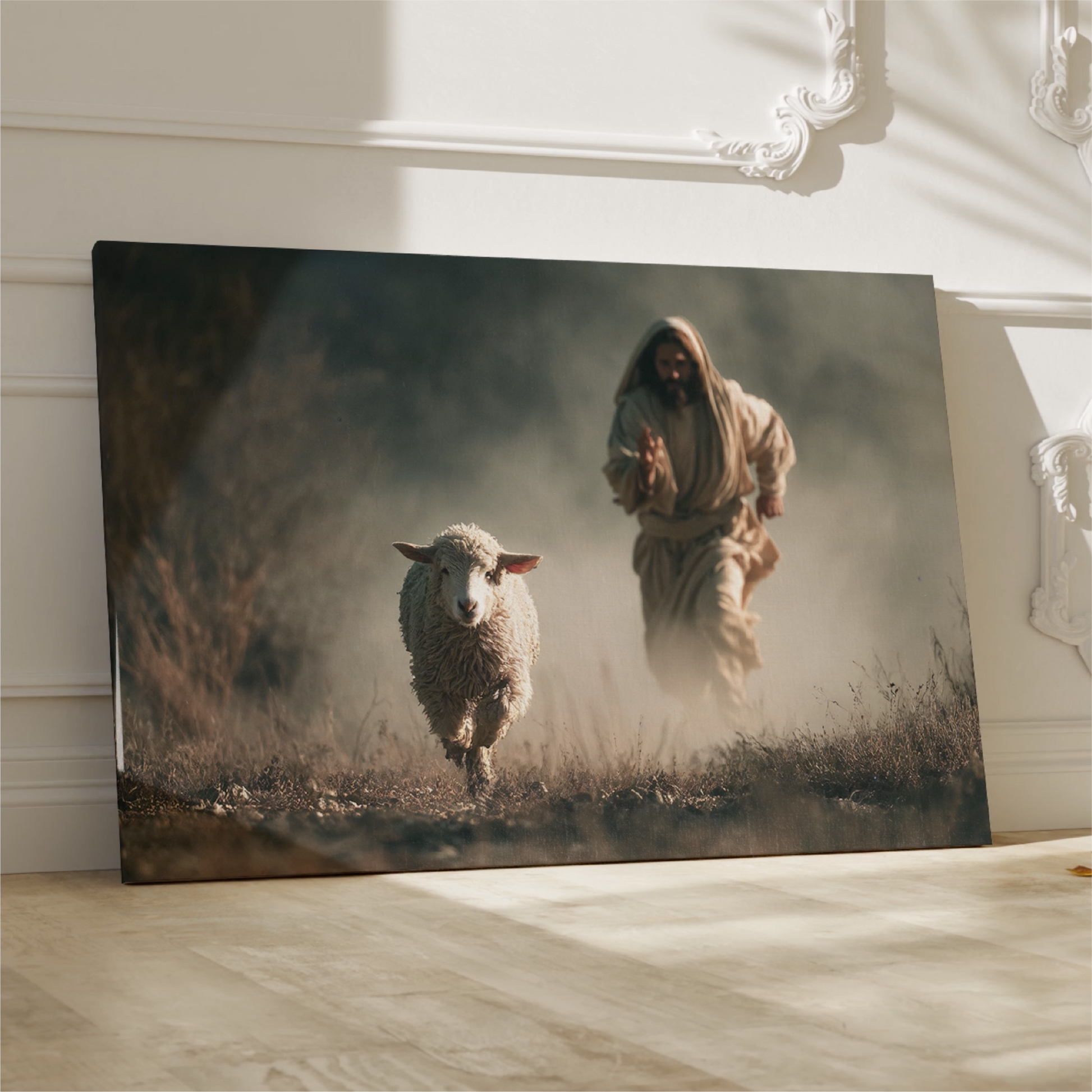 Jesus Running After a Lost Lamb — Christian Wall Art, Canvas Print
