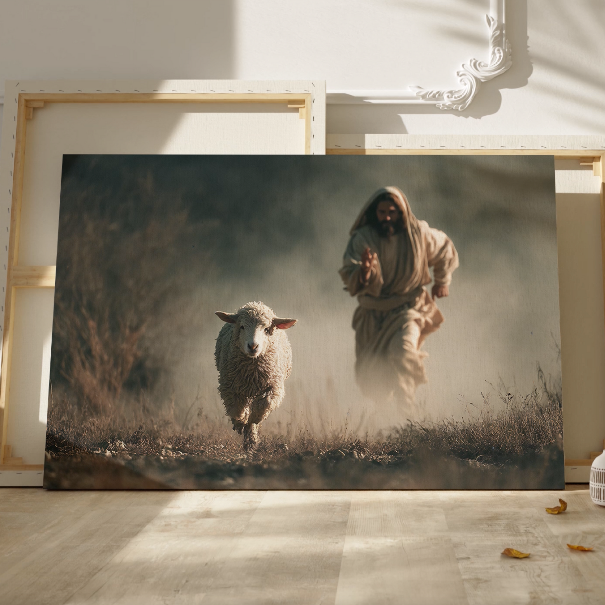 Jesus Running After a Lost Lamb — Christian Wall Art, Canvas Print