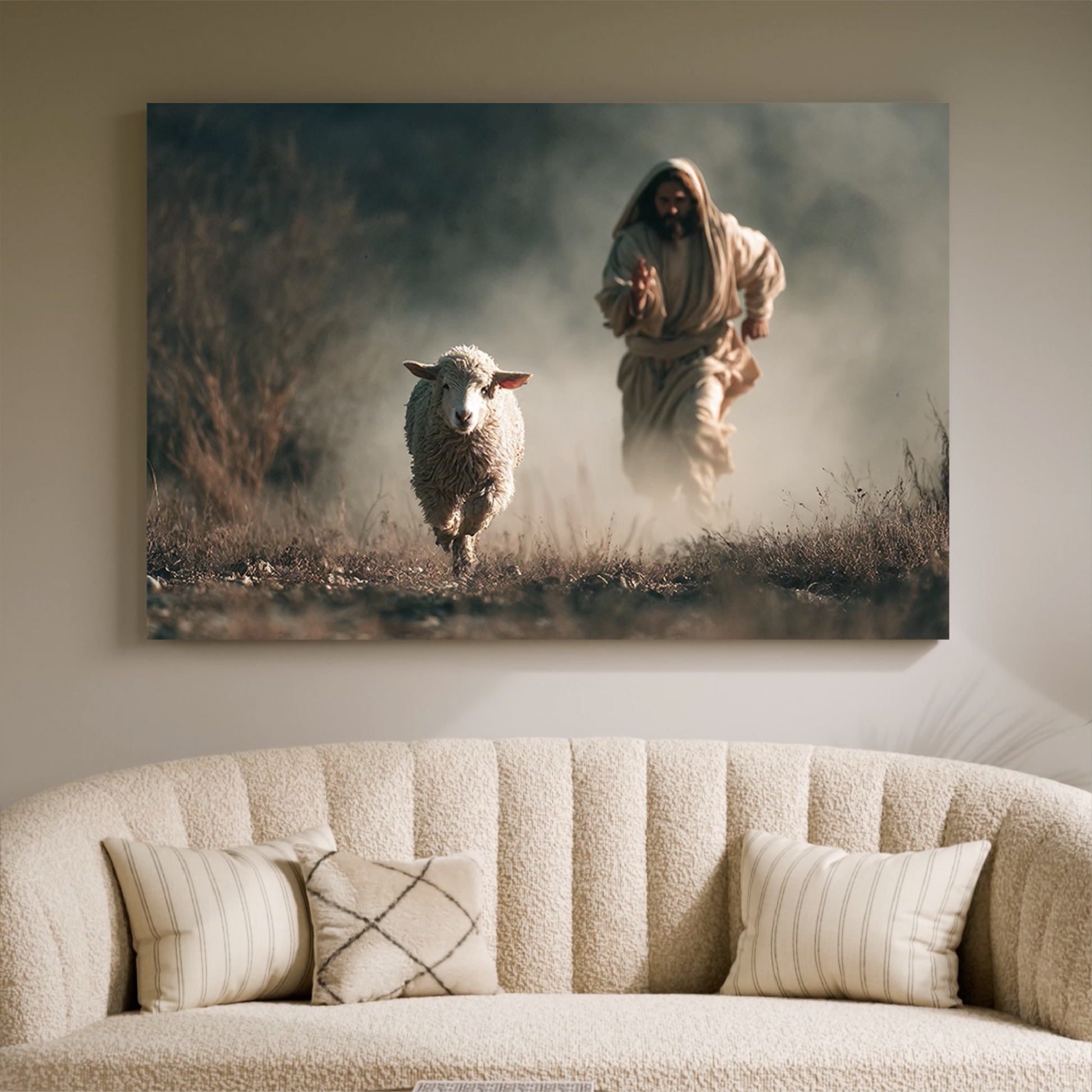 Jesus Running After a Lost Lamb — Christian Wall Art, Canvas Print