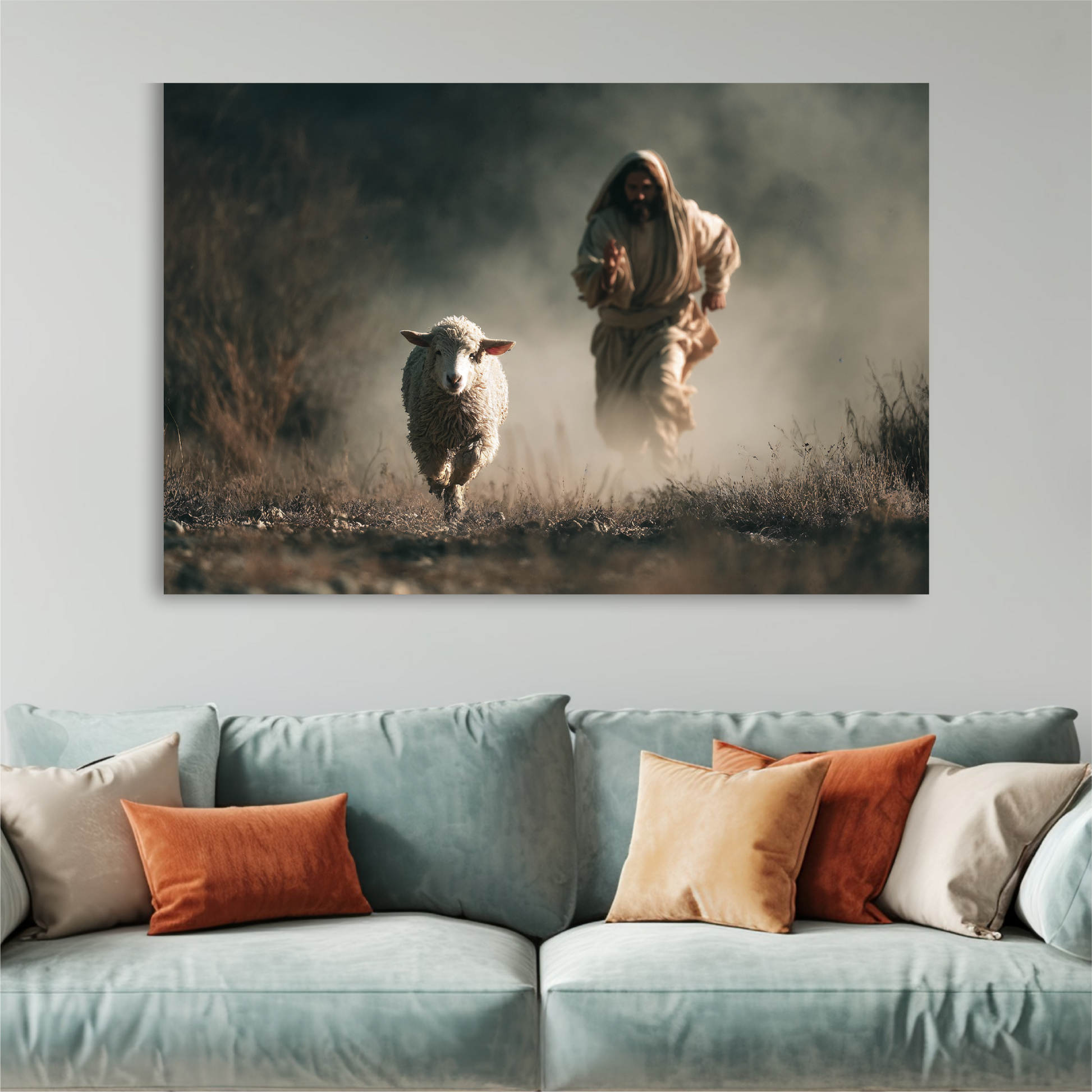 Jesus Running After a Lost Lamb — Christian Wall Art, Canvas Print