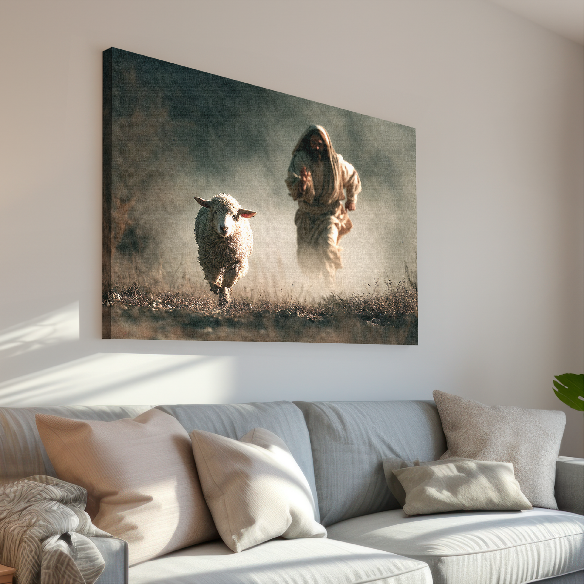 Jesus Running After a Lost Lamb — Christian Wall Art, Canvas Print