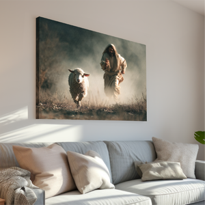 Jesus Running After a Lost Lamb — Christian Wall Art, Canvas Print