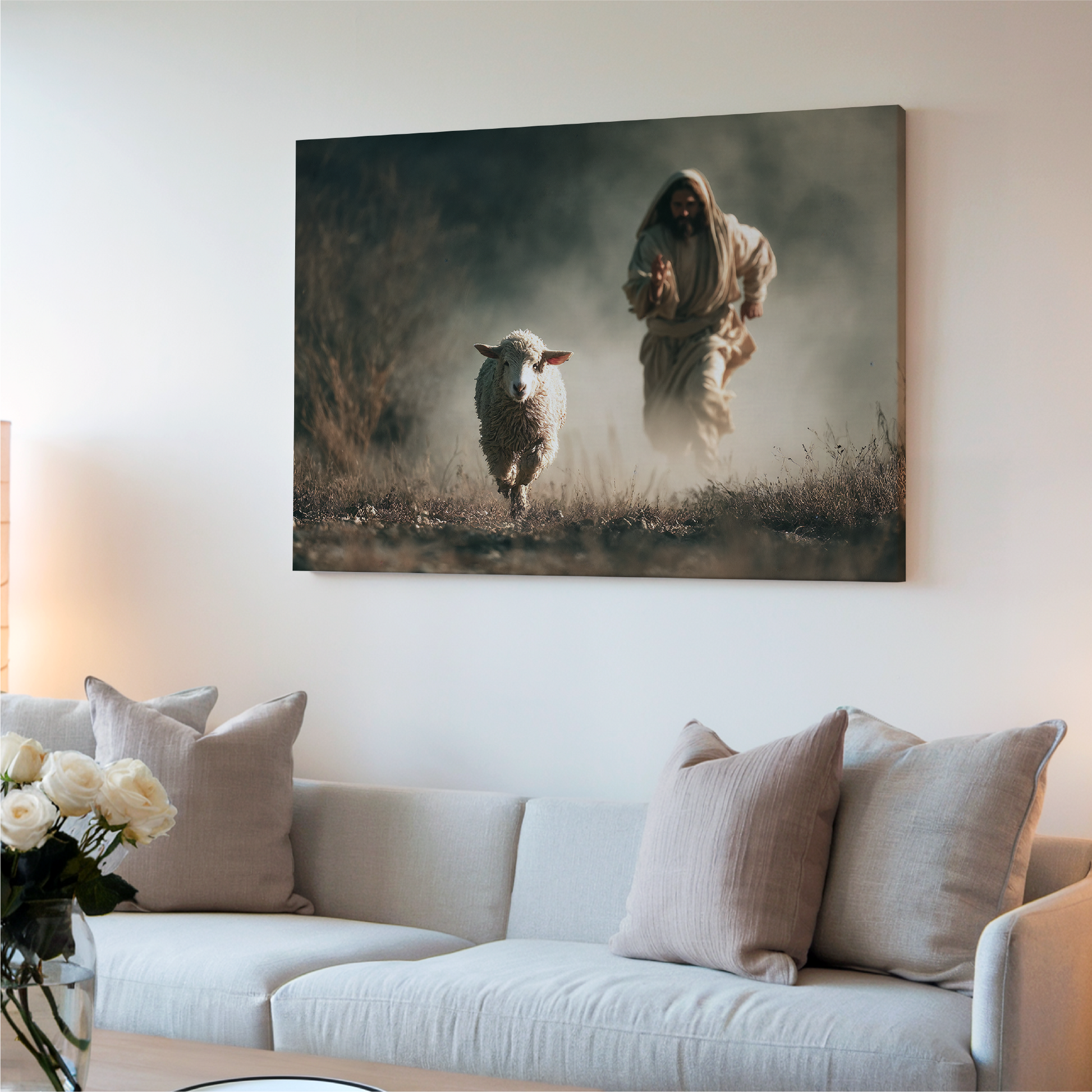 Jesus Running After a Lost Lamb — Christian Wall Art, Canvas Print