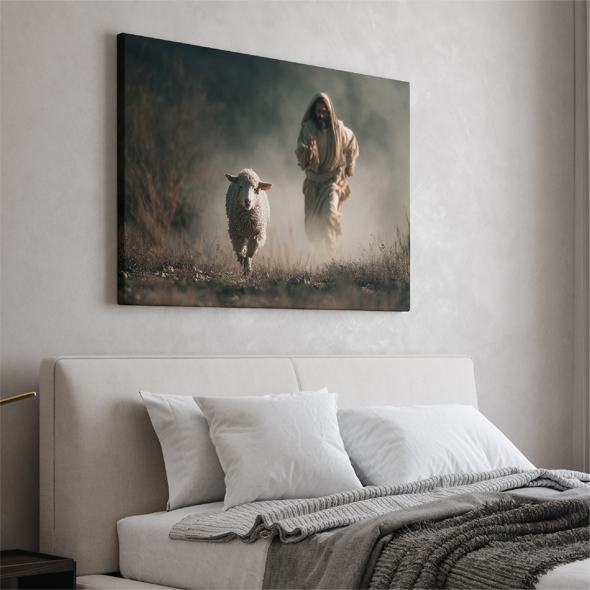 Jesus Running After a Lost Lamb — Christian Wall Art, Canvas Print