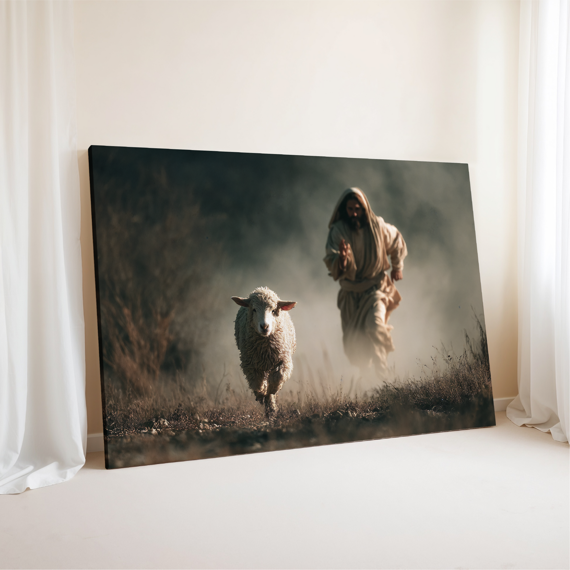 Jesus Running After a Lost Lamb — Christian Wall Art, Canvas Print