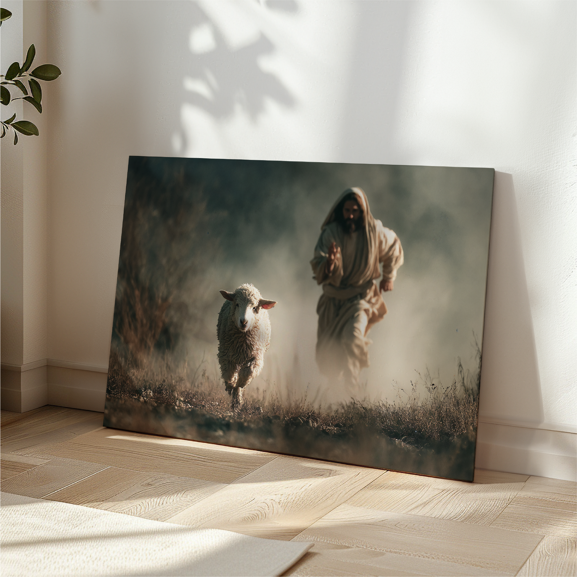 Jesus Running After a Lost Lamb — Christian Wall Art, Canvas Print