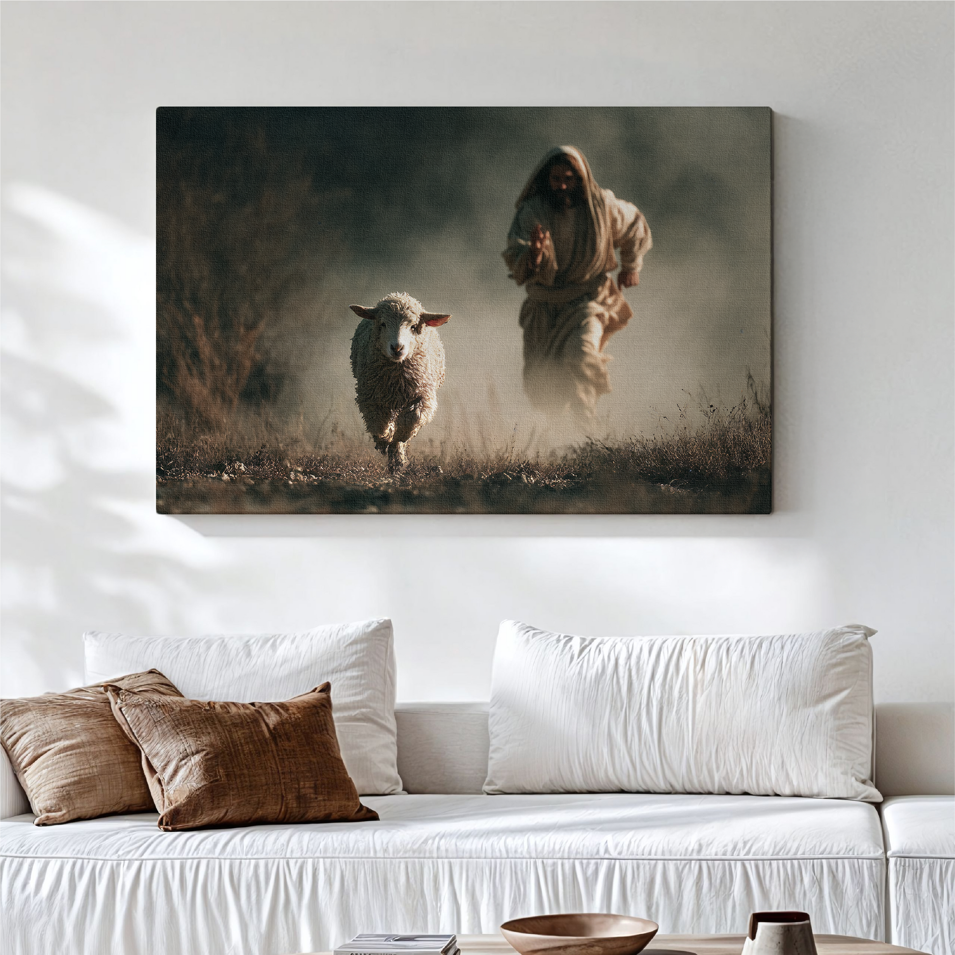 Jesus Running After a Lost Lamb — Christian Wall Art, Canvas Print