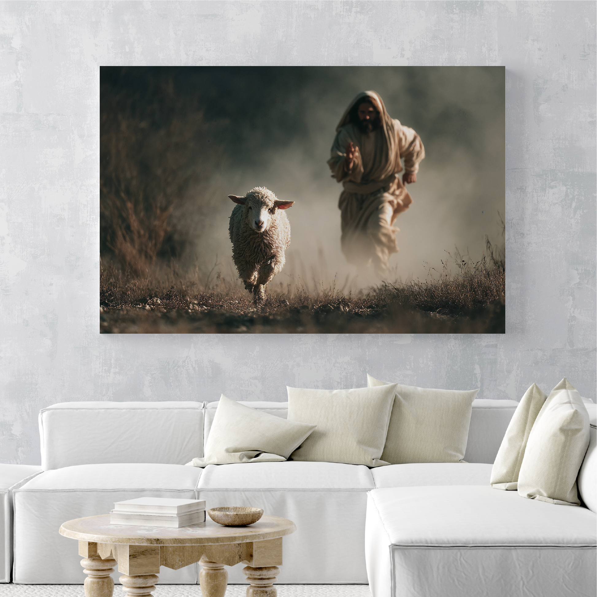 Jesus Running After a Lost Lamb — Christian Wall Art, Canvas Print