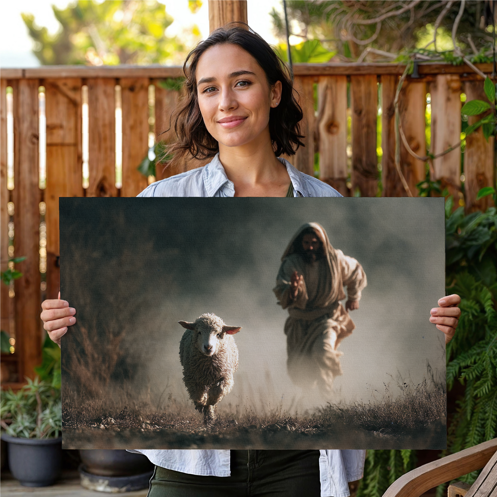 Jesus Running After a Lost Lamb — Christian Wall Art, Canvas Print