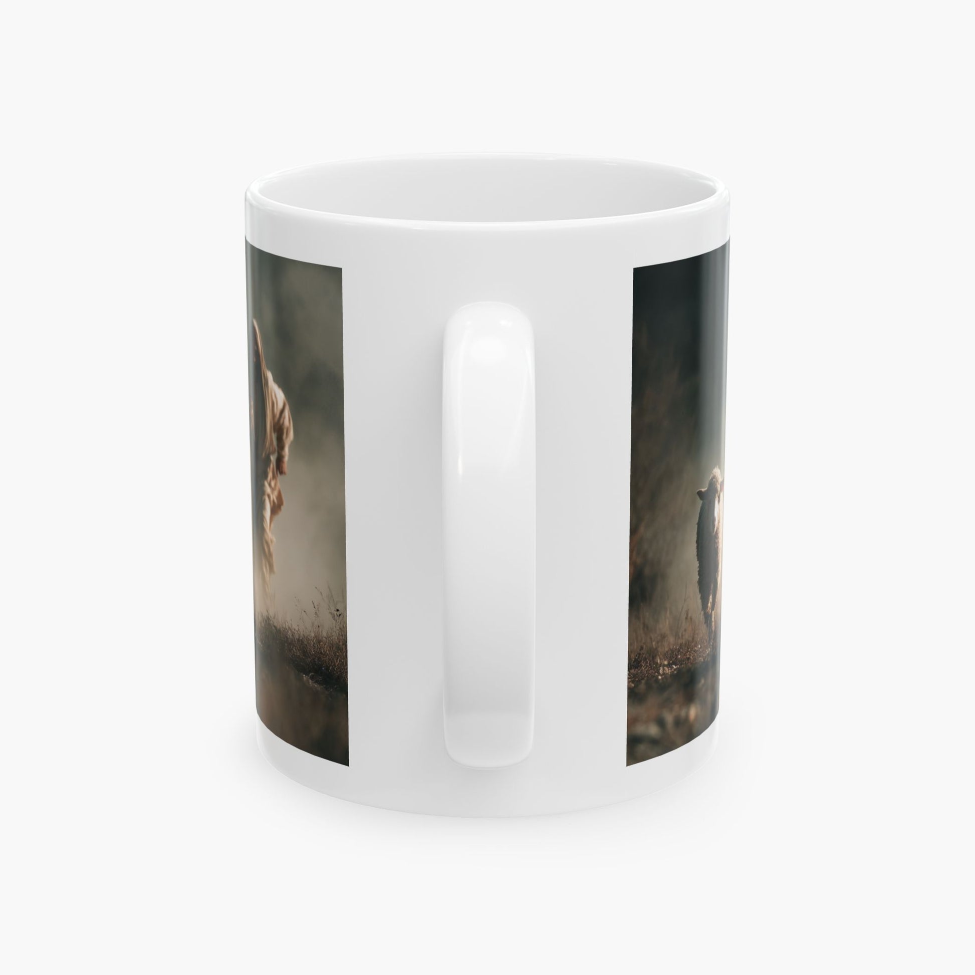 Jesus Running After a Lost Lamb — Christian Coffee Mug