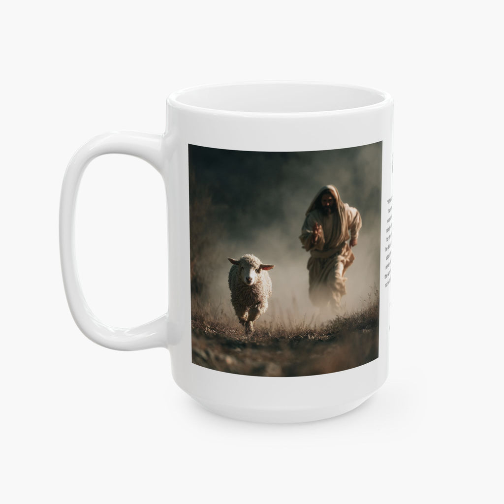 Jesus Running After a Lost Lamb — Christian Coffee Mug