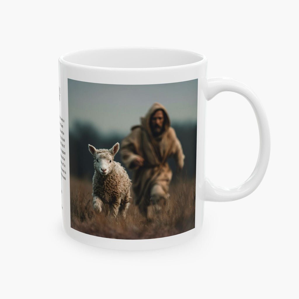 Jesus Chasing a Lost Lamb — Christian Coffee Mug