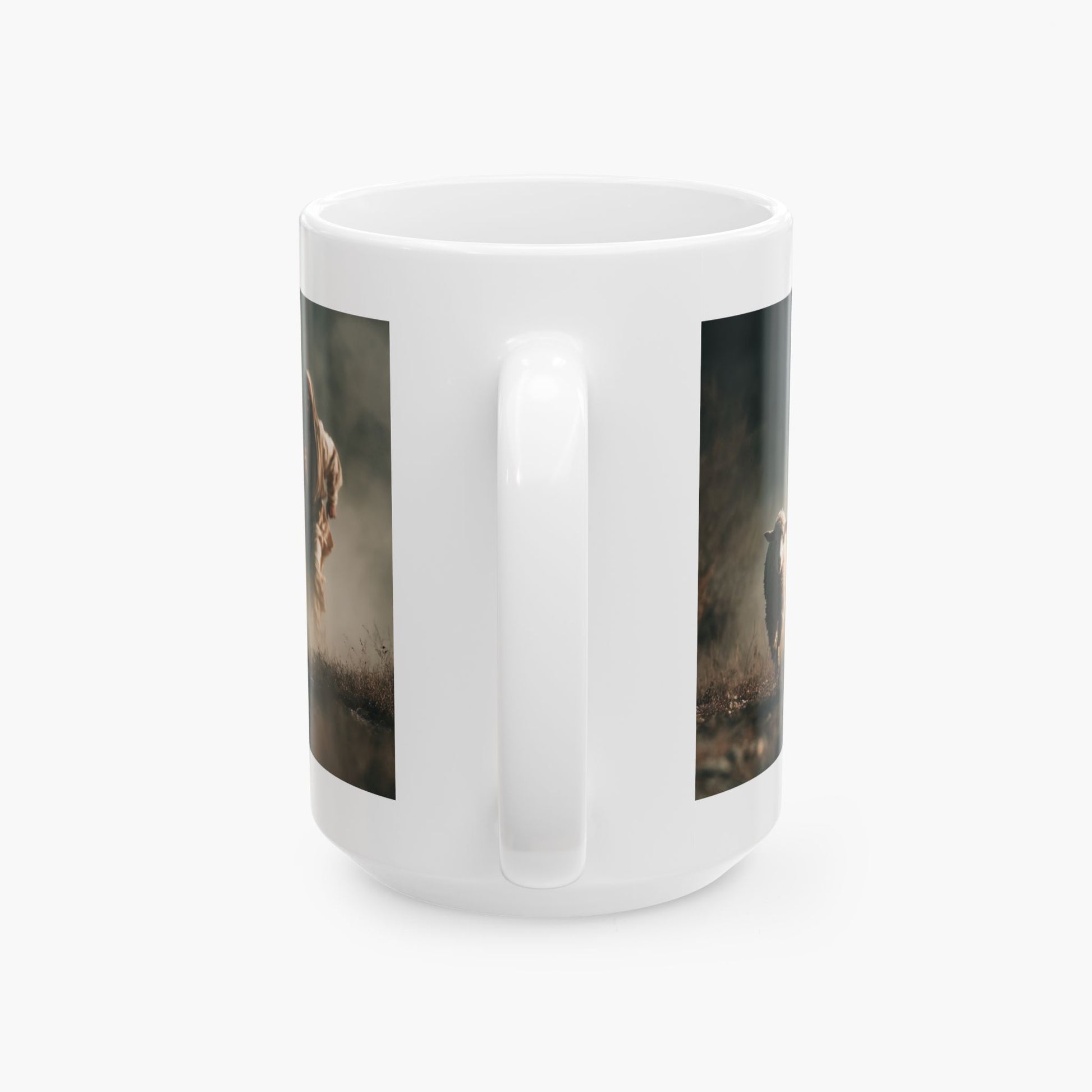Jesus Running After a Lost Lamb — Christian Coffee Mug