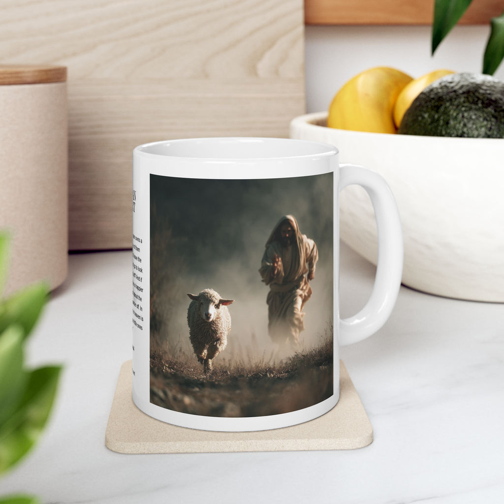 Jesus Running After a Lost Lamb — Christian Coffee Mug