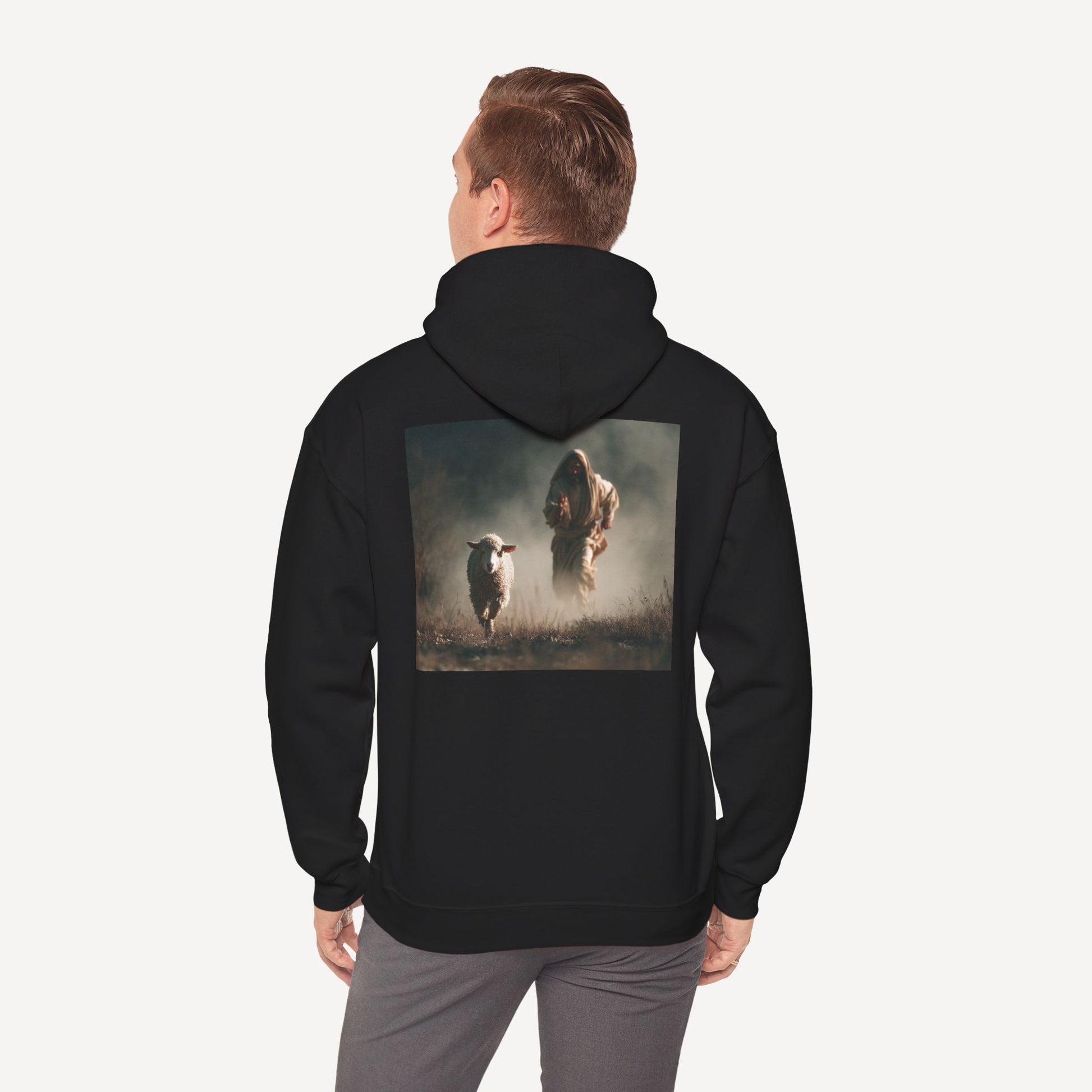 Jesus Running After After a Lost Lamb — Unisex Christian Hoodie