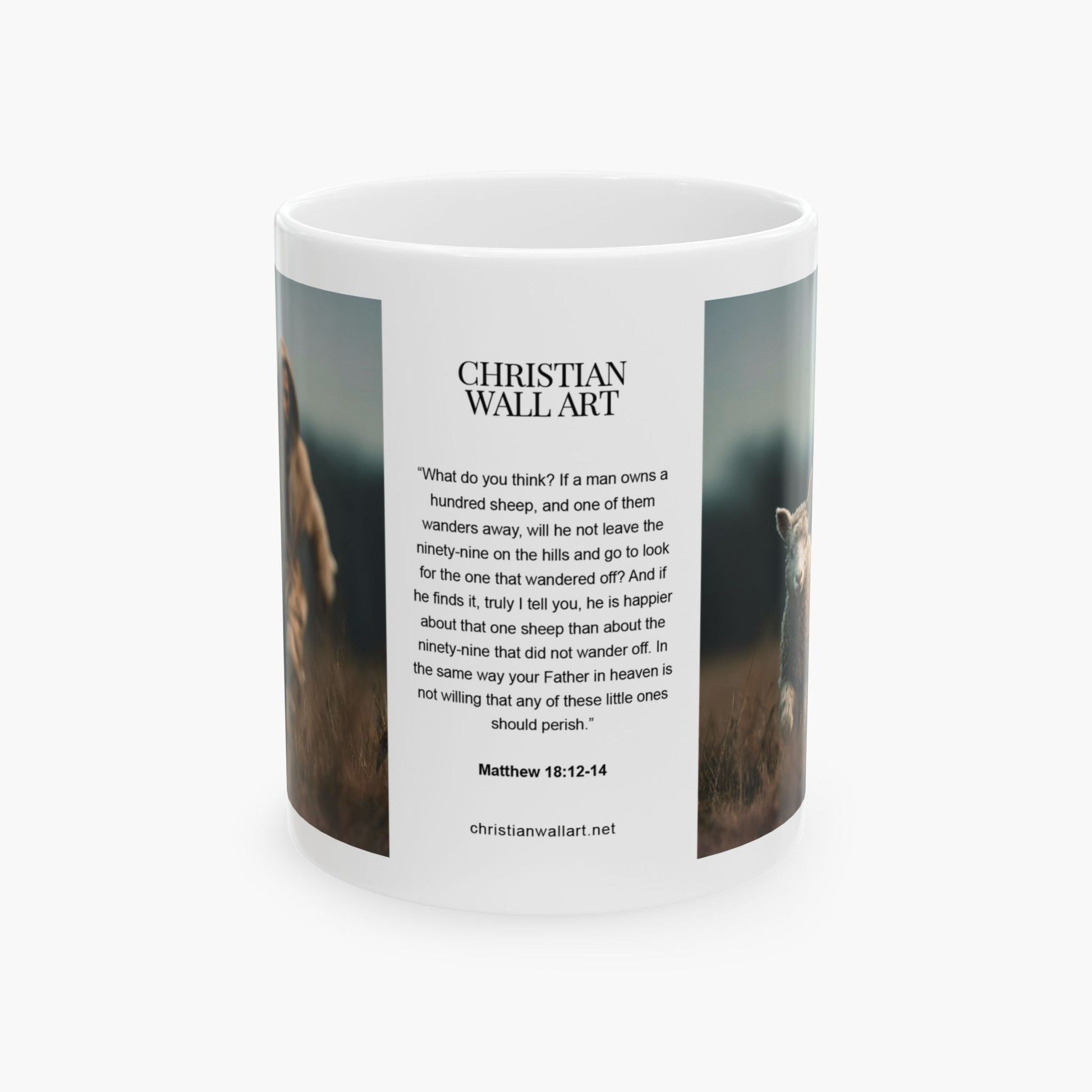 Jesus Chasing a Lost Lamb — Christian Coffee Mug