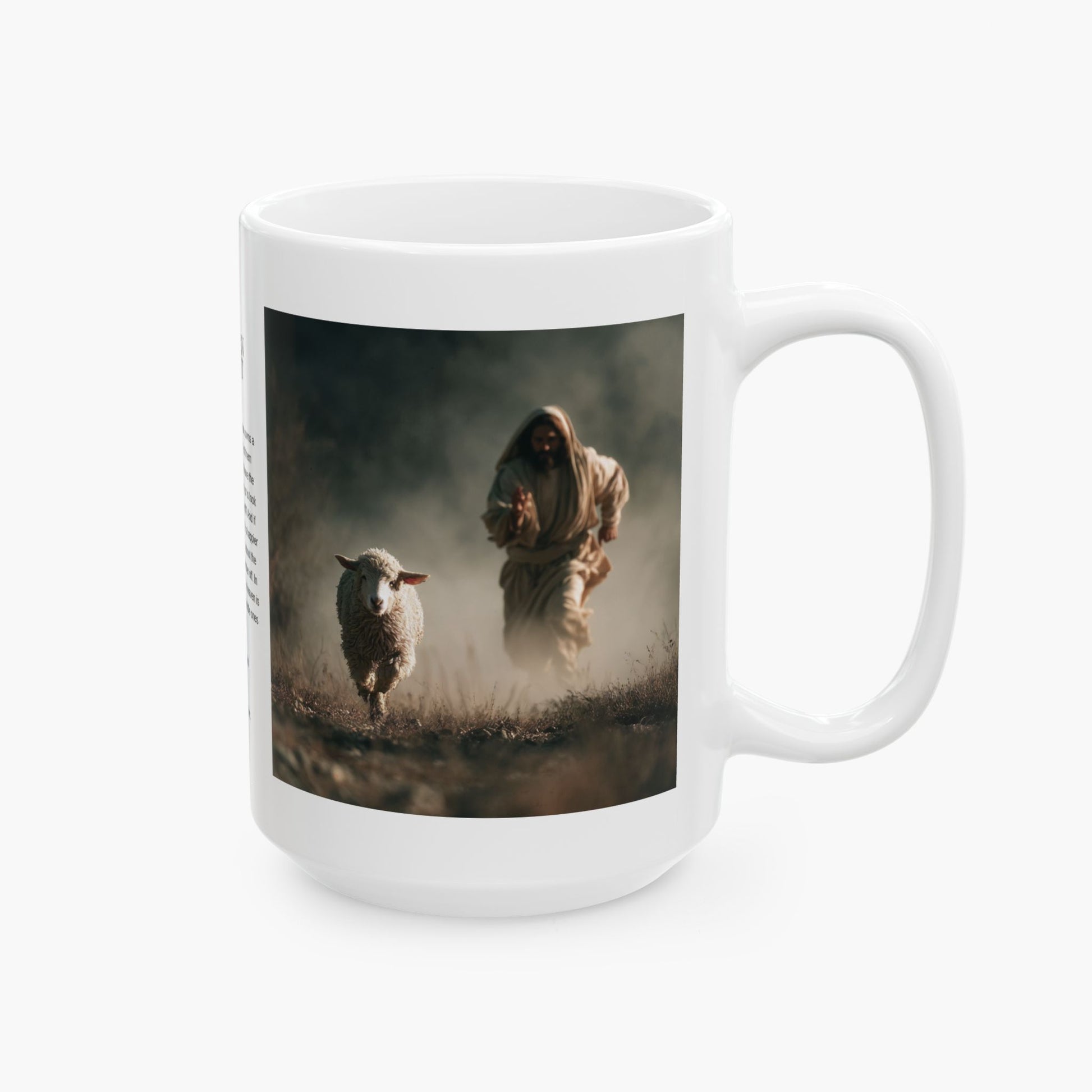 Jesus Running After a Lost Lamb — Christian Coffee Mug