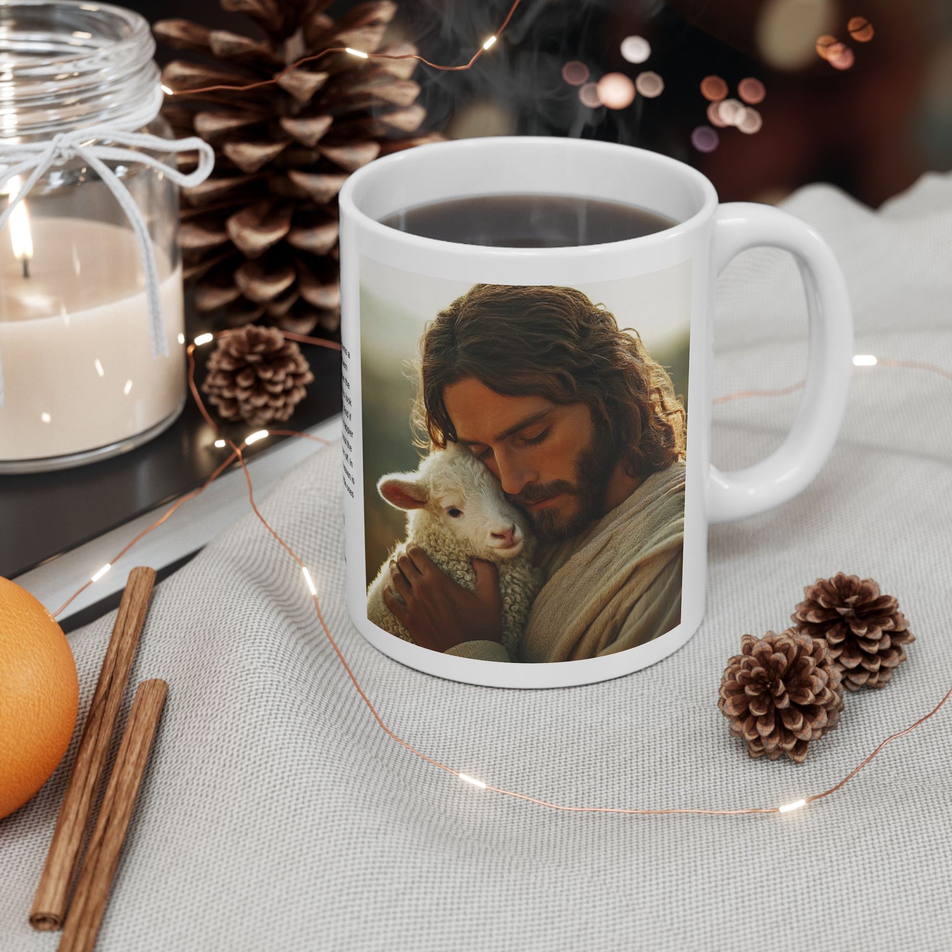 Jesus Hugging a Lamb — Christian Coffee Mug