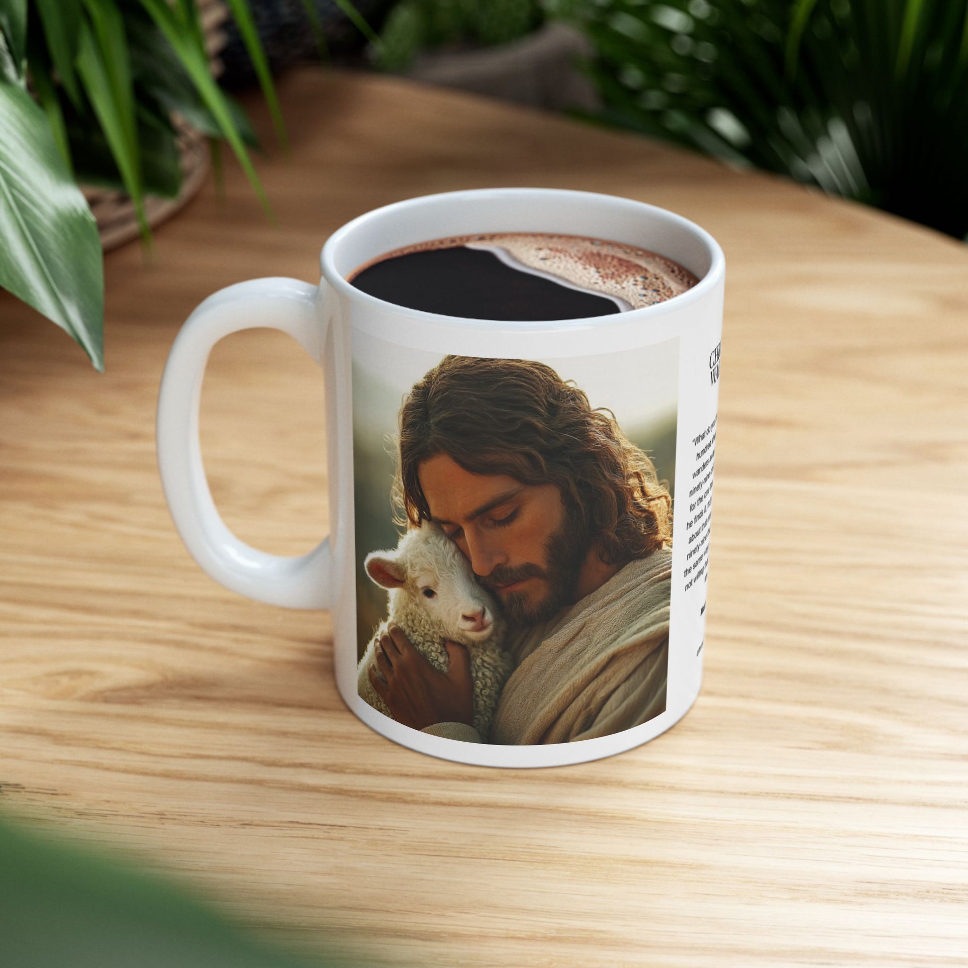 Jesus Hugging a Lamb — Christian Coffee Mug