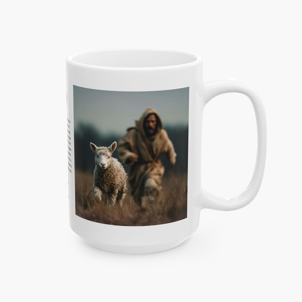Jesus Chasing a Lost Lamb — Christian Coffee Mug