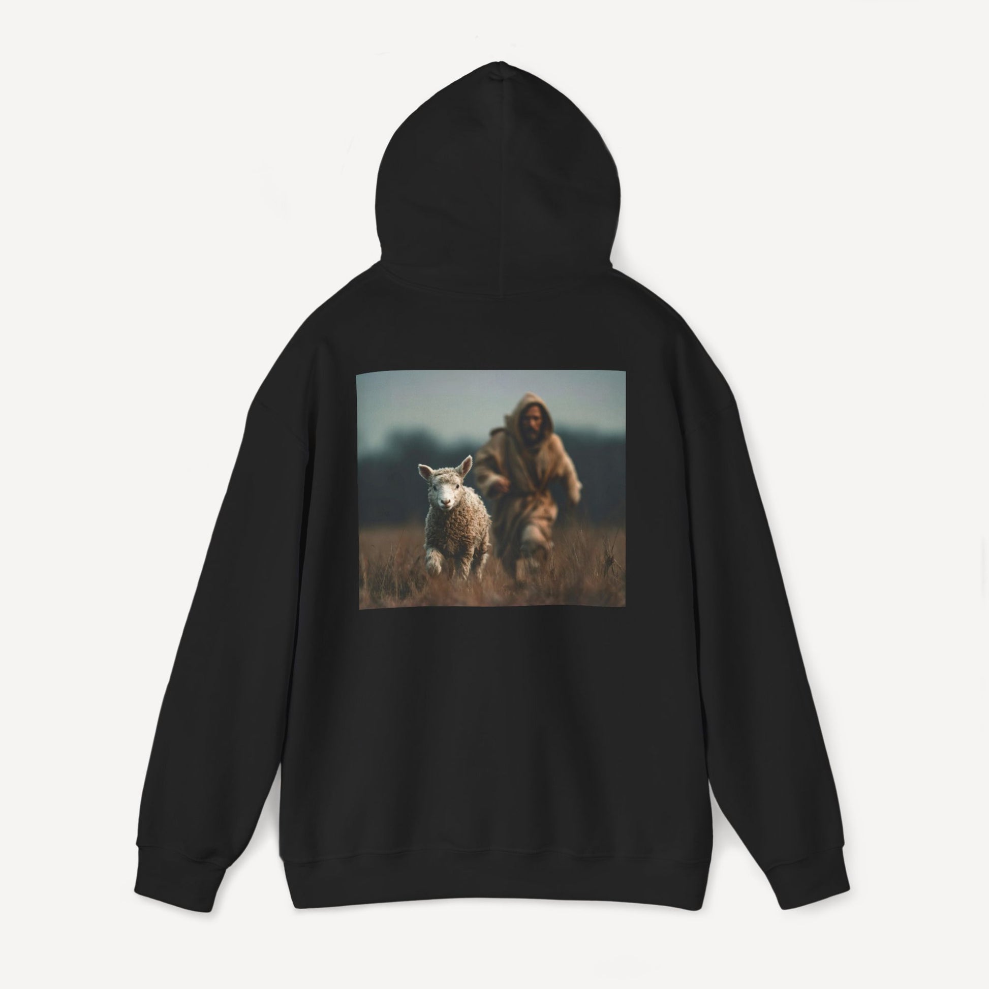 Jesus Chasing a Lost Lamb — Unisex Christian Hoodie