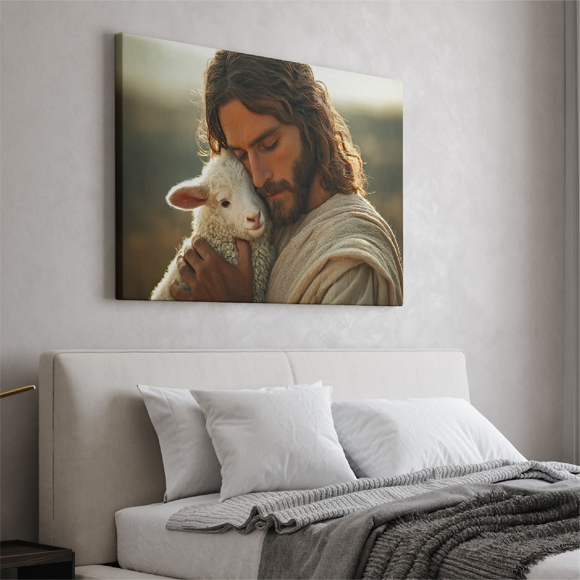 Jesus Hugging a Lamb — Christian Wall Art, Canvas Print