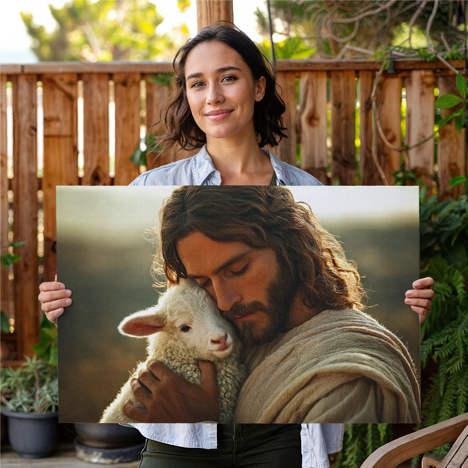 Jesus Hugging a Lamb — Christian Wall Art, Canvas Print
