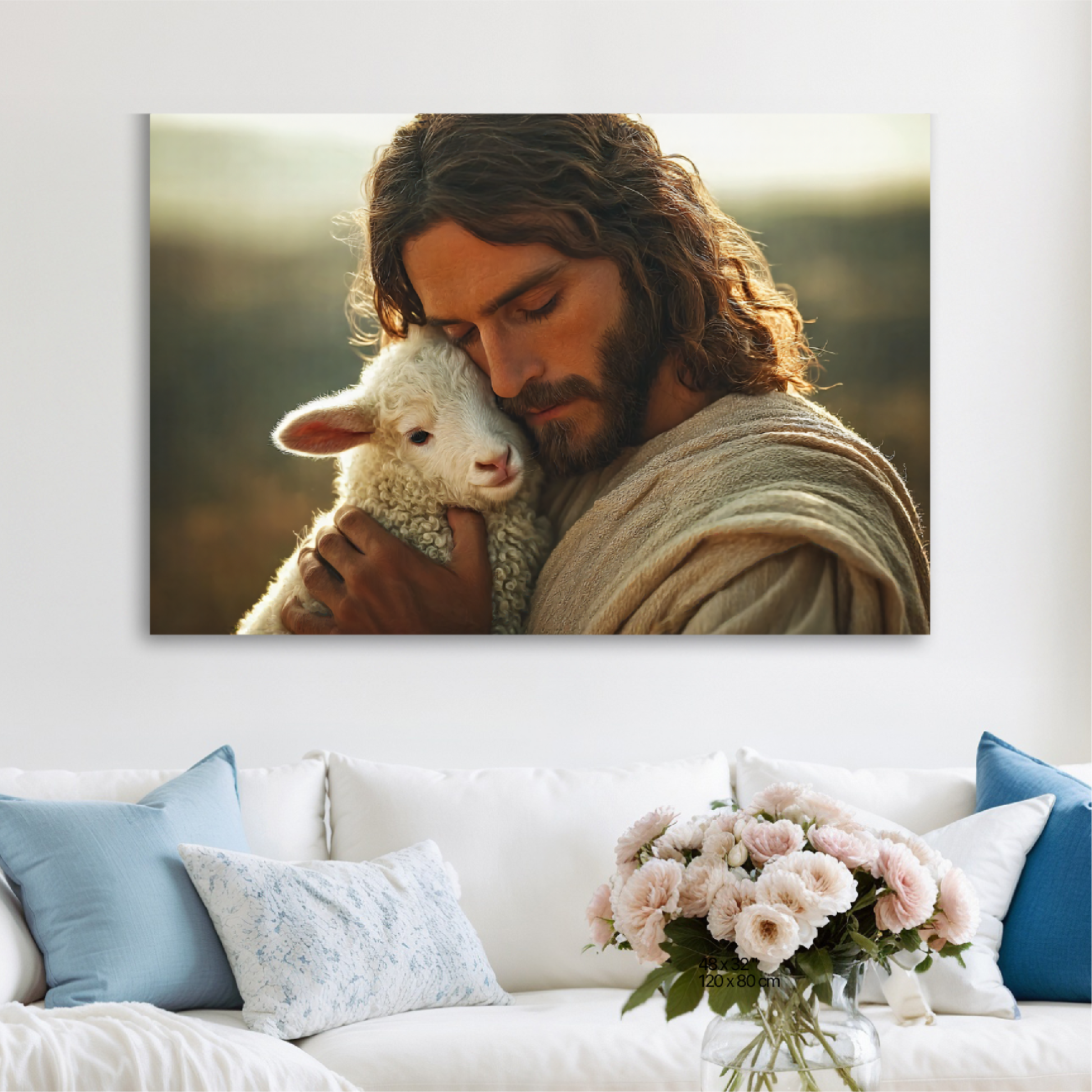 Jesus Hugging a Lamb — Christian Wall Art, Canvas Print