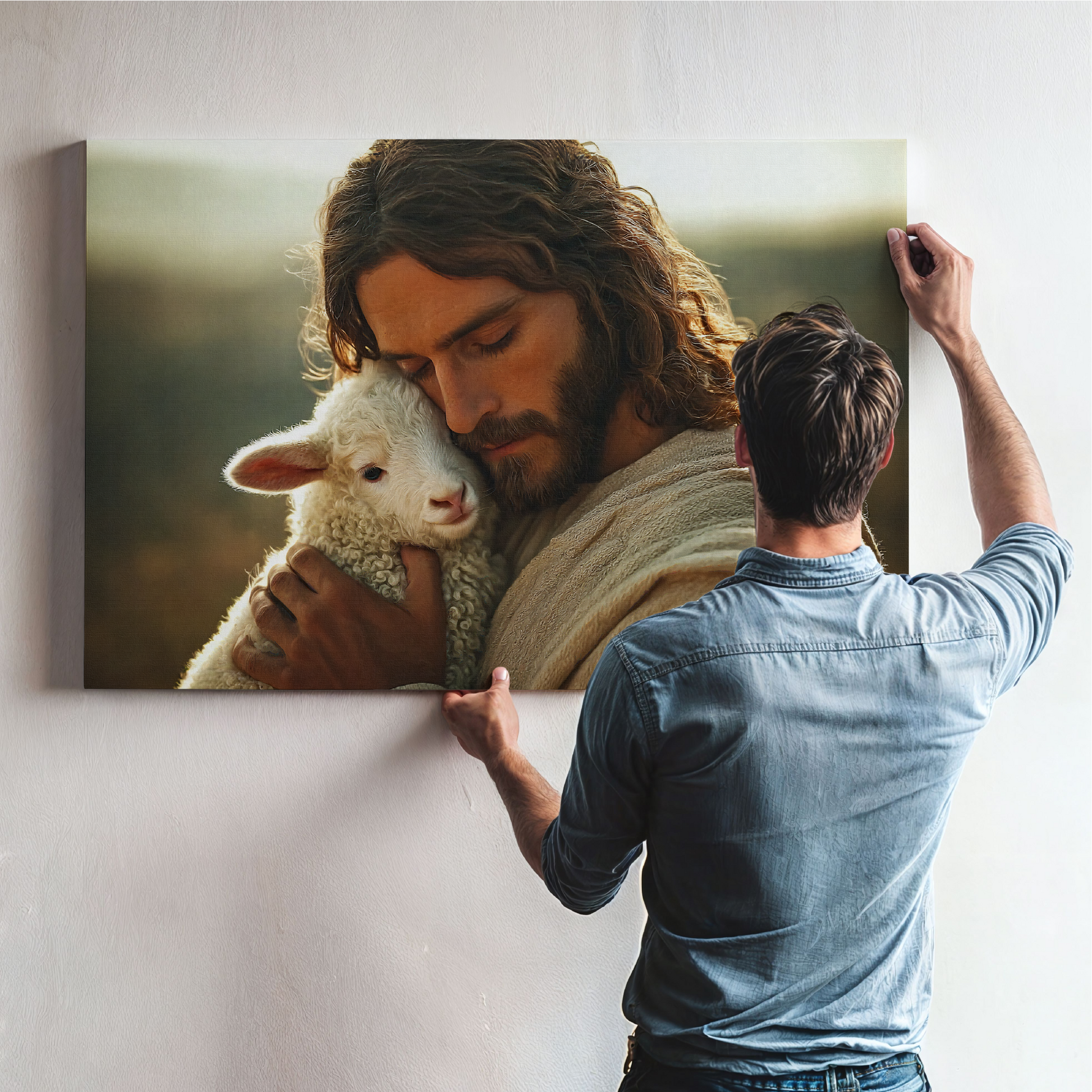 Jesus Hugging a Lamb — Christian Wall Art, Canvas Print