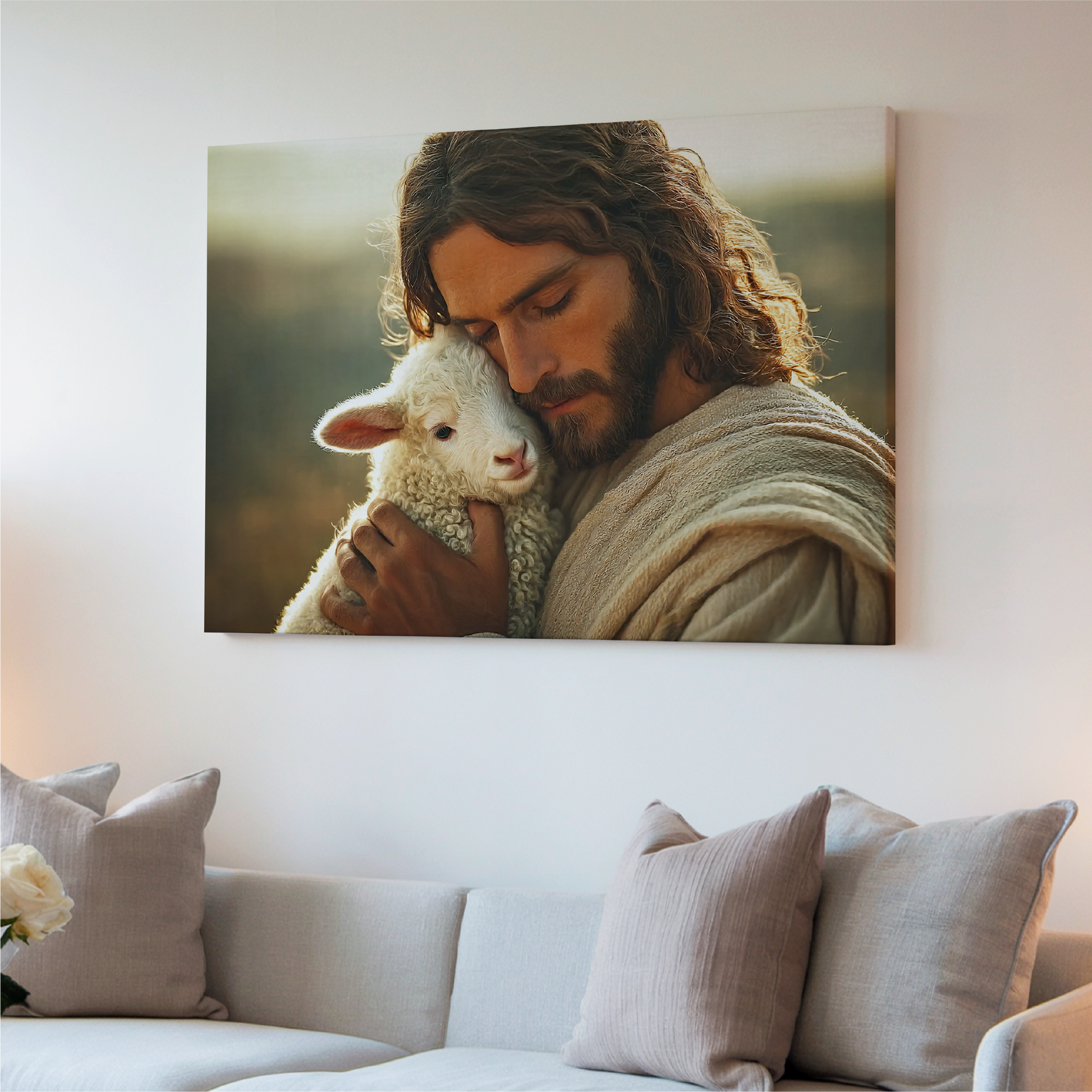 Jesus Hugging a Lamb — Christian Wall Art, Canvas Print