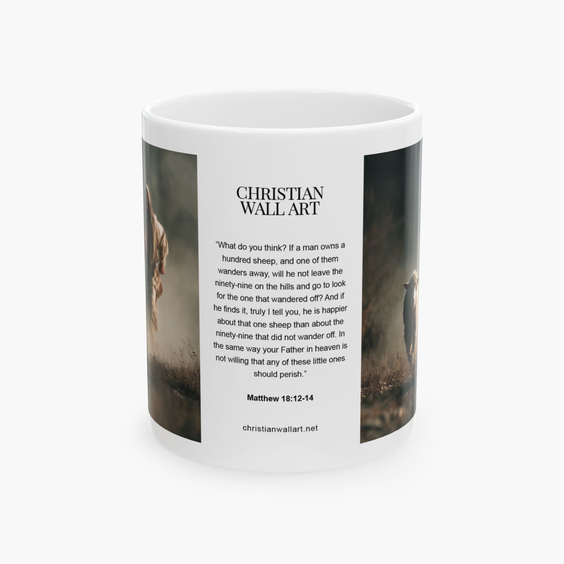 Jesus Running After a Lost Lamb — Christian Coffee Mug