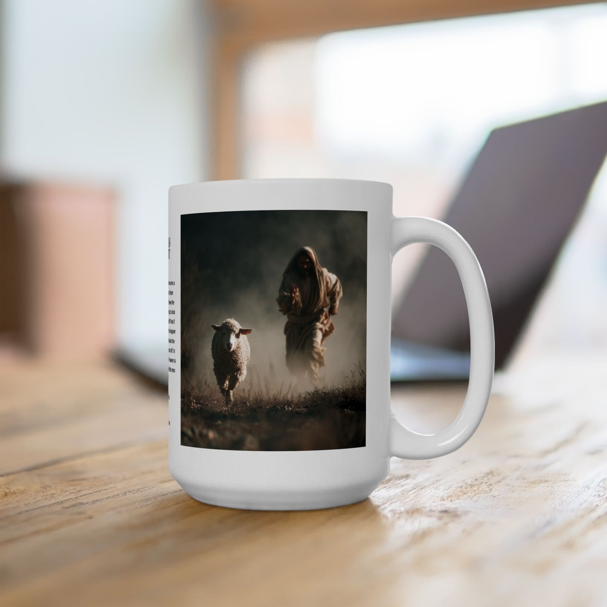 Jesus Running After a Lost Lamb — Christian Coffee Mug