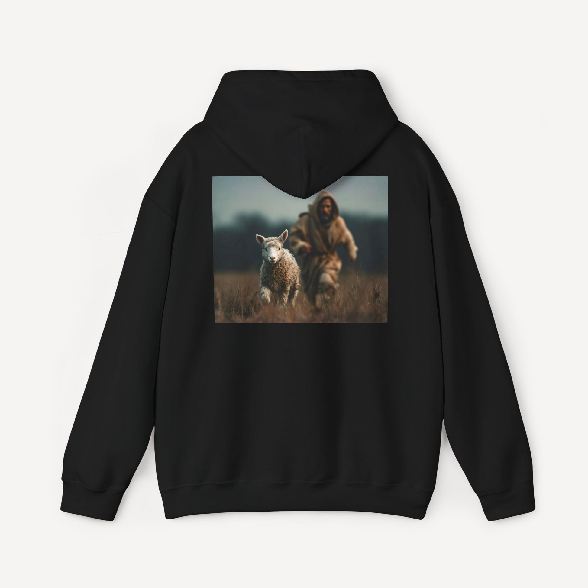 Jesus Chasing a Lost Lamb — Unisex Christian Hoodie