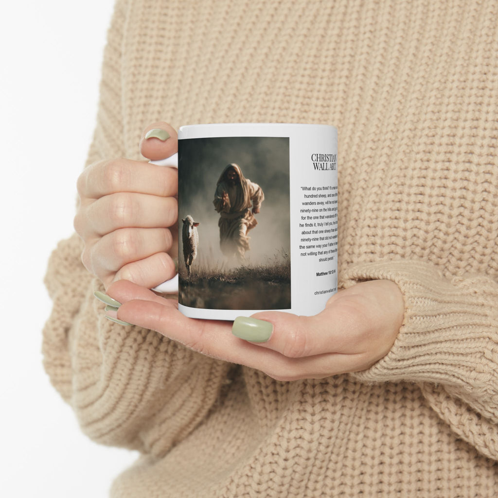 Jesus Running After a Lost Lamb — Christian Coffee Mug