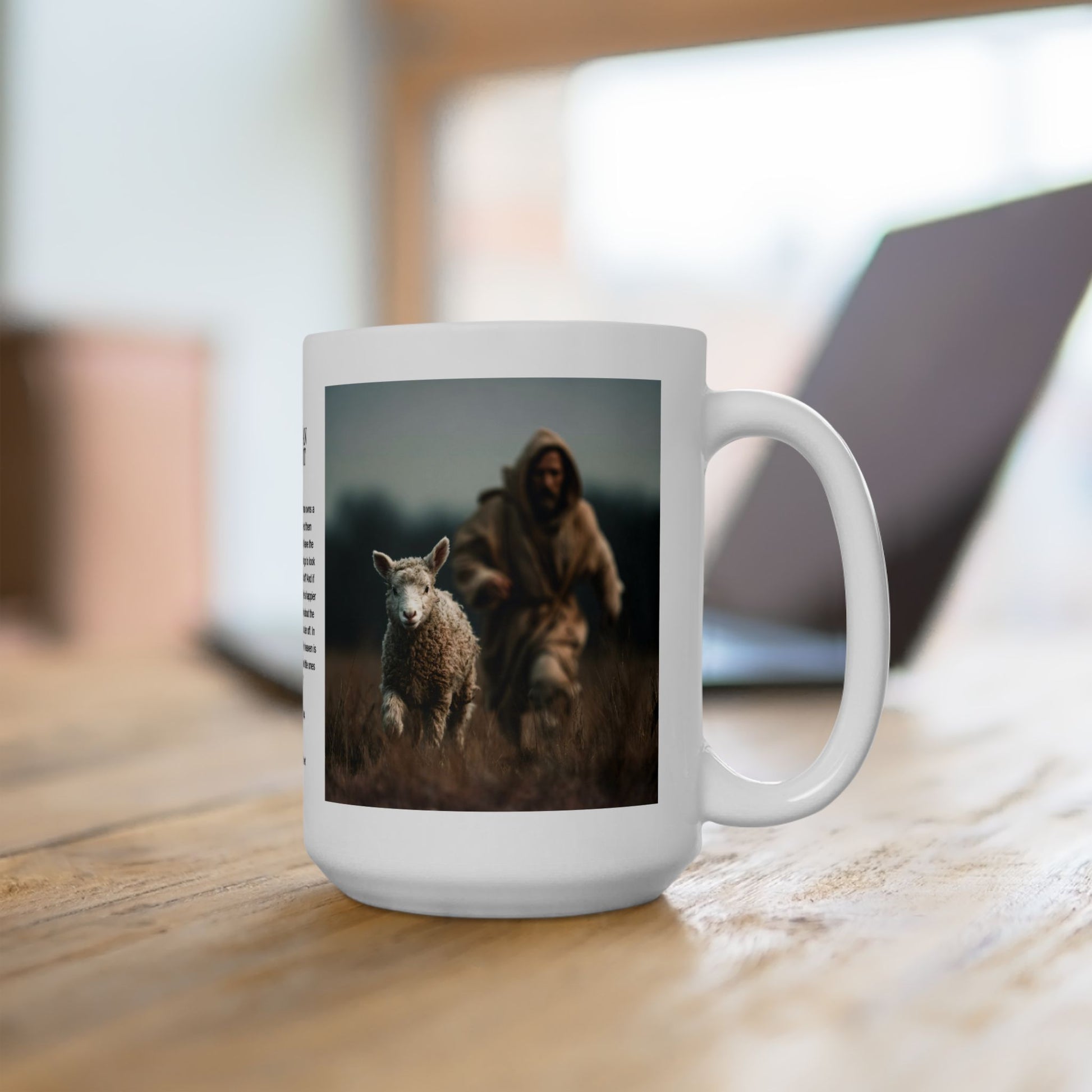 Jesus Chasing a Lost Lamb — Christian Coffee Mug