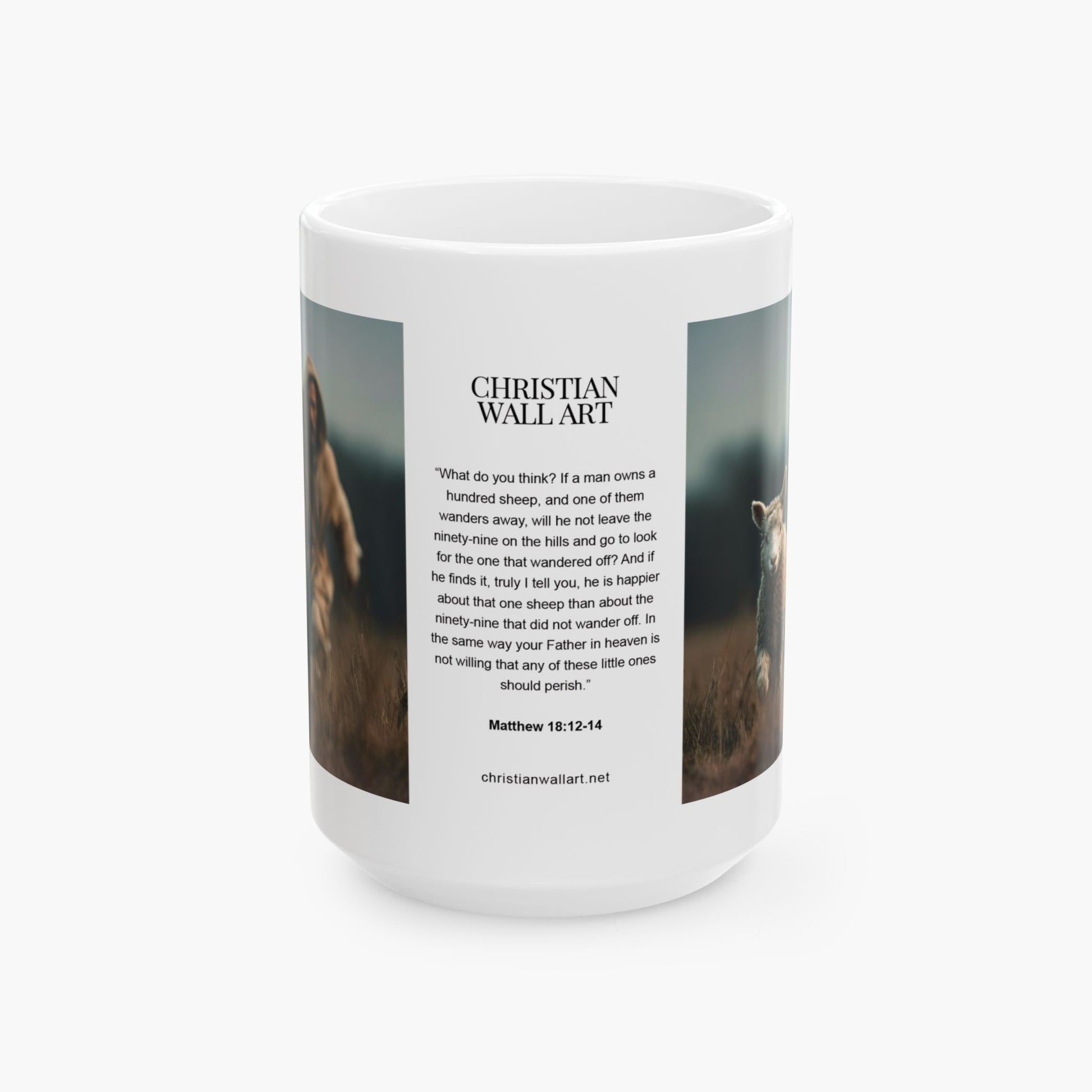 Jesus Chasing a Lost Lamb — Christian Coffee Mug