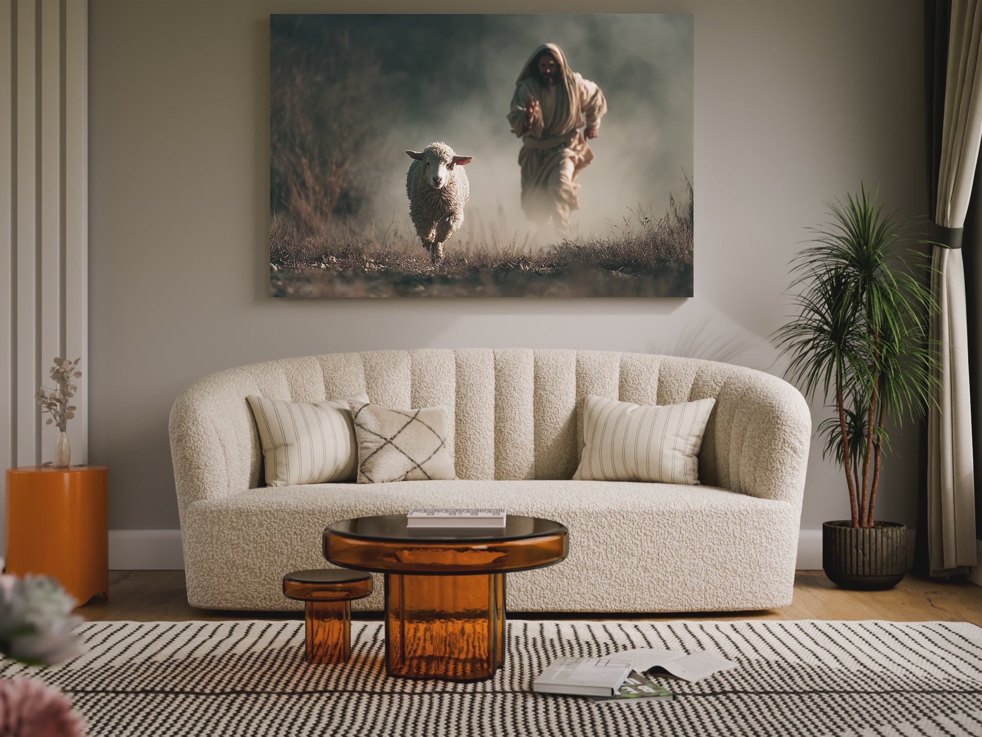 Jesus Running After a Lost Lamb — Christian Wall Art, Canvas Print